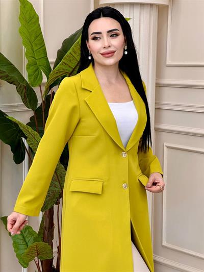 Uzun Blazer Ceket Kap 3226 t-24 Yağ Yeşili
