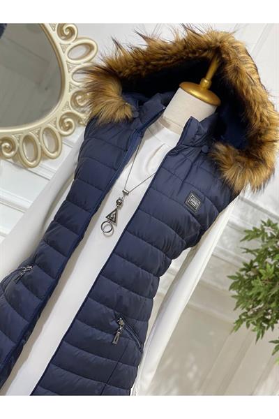 Uzun Şişme Yelek  6077 Lacivert