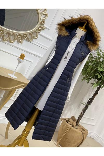 Uzun Şişme Yelek  6077 Lacivert