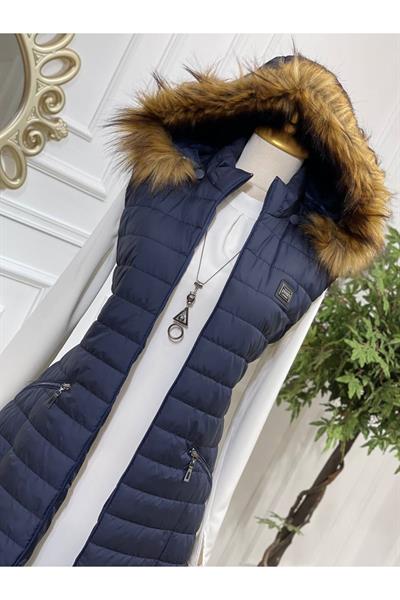 Uzun Şişme Yelek  6077 Lacivert