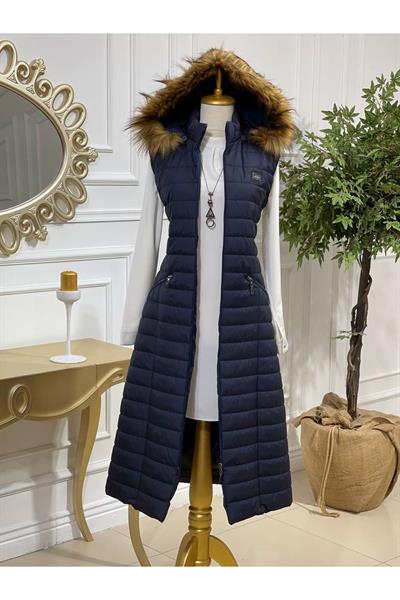 Uzun Şişme Yelek  6077 Lacivert