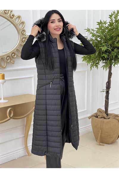 Uzun Şişme Yelek  6077 Siyah