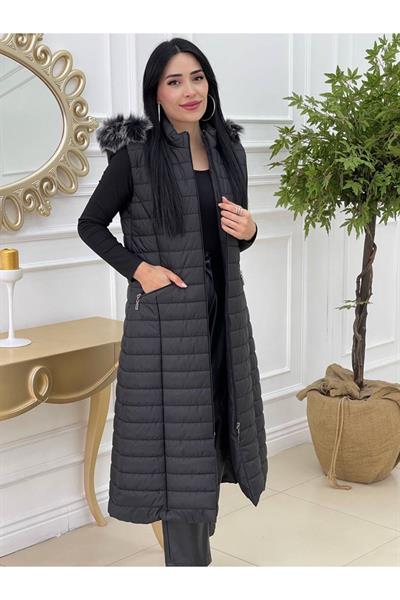 Uzun Şişme Yelek  6077 Siyah