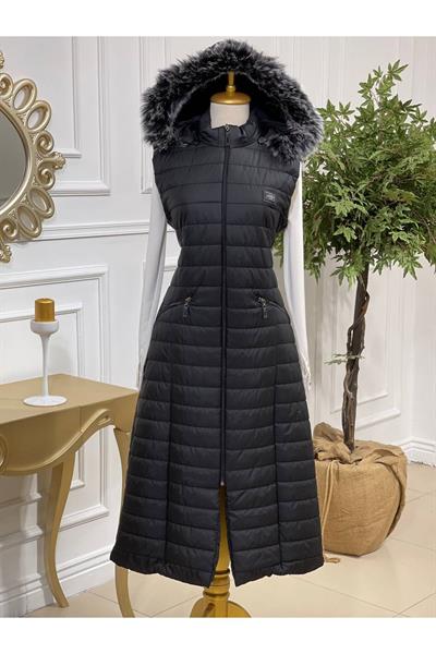 Uzun Şişme Yelek  6077 Siyah