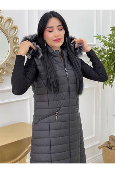 Uzun Şişme Yelek  6077 Siyah