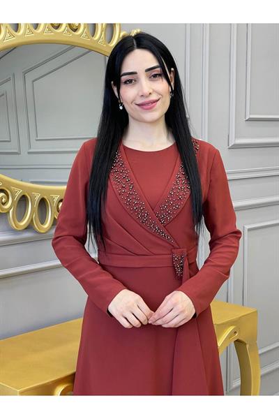 V Taş Elbise 5523 Kiremit