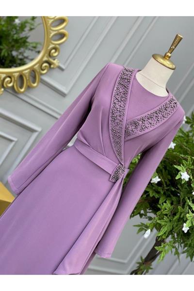 V Taş Elbise 5523 Leylak