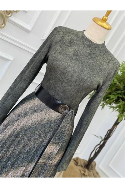 Varaklı Elbise 3194 Yeşil