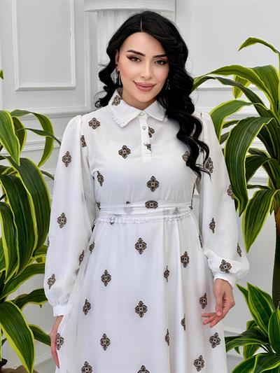 Visto Detay Şifon Elbise 1571 t-24 Kahverengi