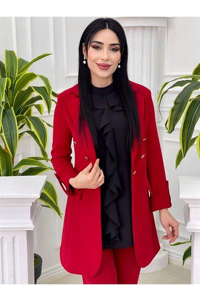 Volan Gömlek Ceketli Takım 7015 Kırmızı