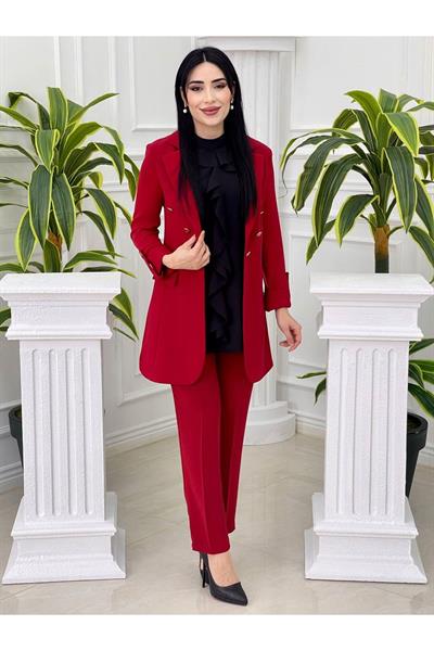 Volan Gömlek Ceketli Takım 7015 Kırmızı