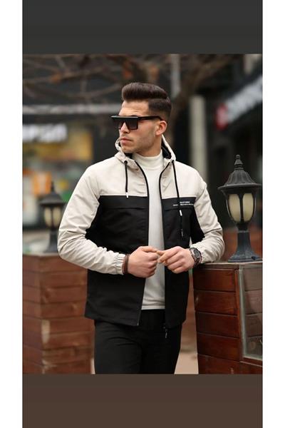 Yağmurluk Mont 123 Bej Siyah