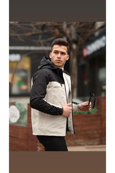 Yağmurluk Mont 123 Siyah Bej