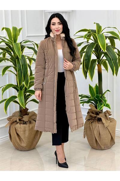 Yaka Angora Şişme Kaban 7305 Vizon