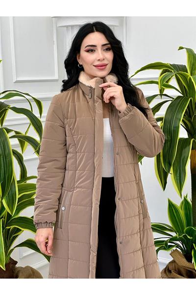 Yaka Angora Şişme Kaban 7305 Vizon