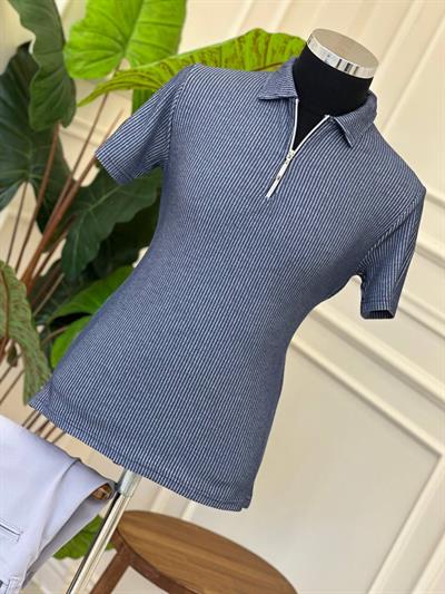 Yaka Fermuar Örgü T-Shirt 504 Lacivert