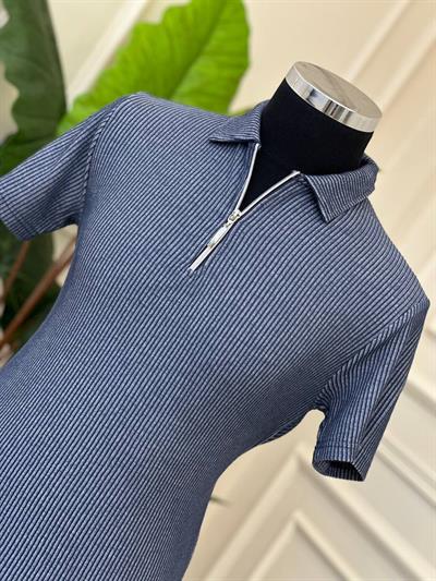 Yaka Fermuar Örgü T-Shirt 504 Lacivert