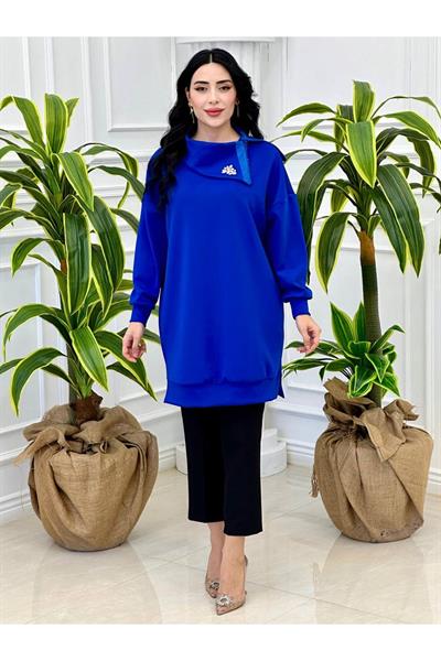 Yaka Fermuar Scuba Tunik 10355 Saks
