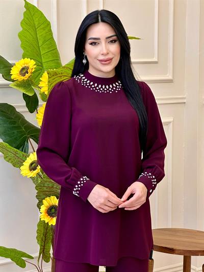 Yaka Kol Taş İşleme Takım 2954 t-25 Bordo