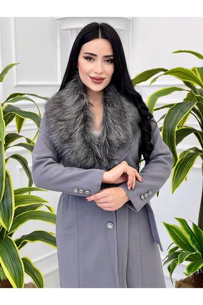 Yaka Kürklü Kaşe Kaban 5091 Gri