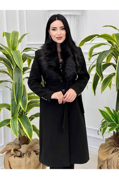 Yaka Kürklü Kaşe Kaban 5091 Siyah
