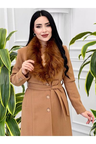 Yaka Kürklü Kaşe Kaban 5091 Taba