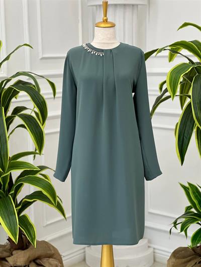 Yaka Yarım Taş İşleme Tunik 918 Mint yeşili
