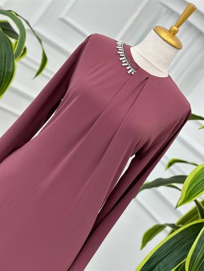 Yaka Yarım Taş İşleme Tunik 918 Rose