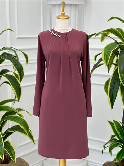 Yaka Yarım Taş İşleme Tunik 918 Rose