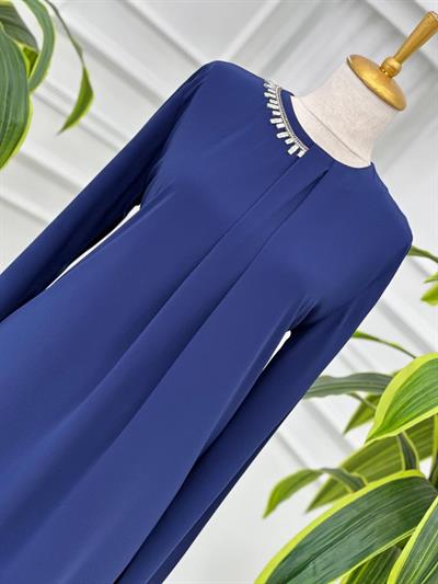Yaka Yarım Taş İşleme Tunik 918 Saks