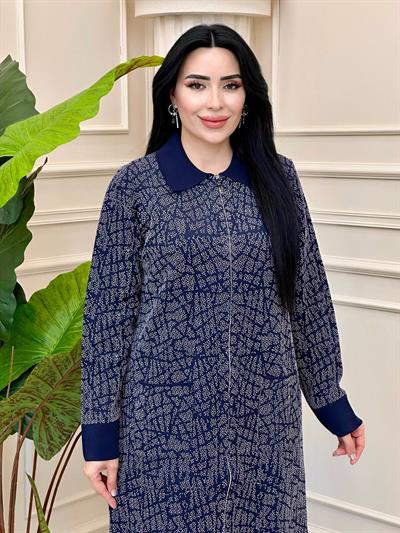 Yakalı Fermuarlı Uzun Hırka 33068 t-24 Lacivert
