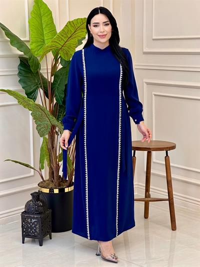 Yan Bağçık Çift Şerit Elbise 1055 Saks