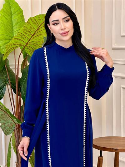 Yan Bağçık Çift Şerit Elbise 1055 Saks