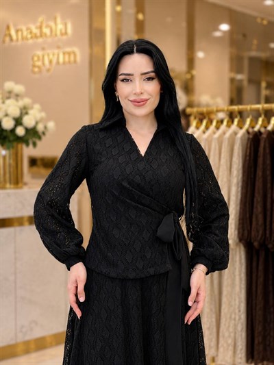 Yan Bağlama Güpür Etekli Takım 9065 T-26 Siyah