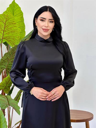 Yan Capraz İpli Saten Elbise 4517 Lacivert