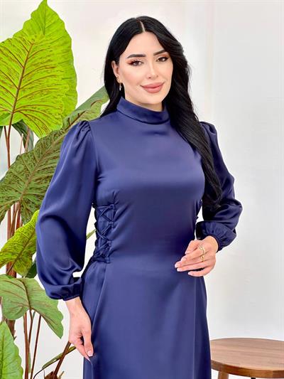Yan Capraz İpli Saten Elbise 4517 Siyah