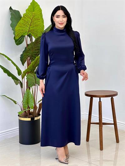 Yan Capraz İpli Saten Elbise 4517 Siyah
