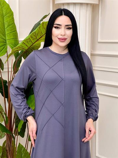 Yan Çimalı Anne Elbise 0689 y-24 Gri