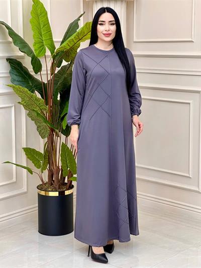Yan Çimalı Anne Elbise 0689 y-24 Gri