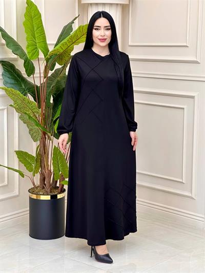 Yan Çimalı Anne Elbise 0689 y-24 Siyah
