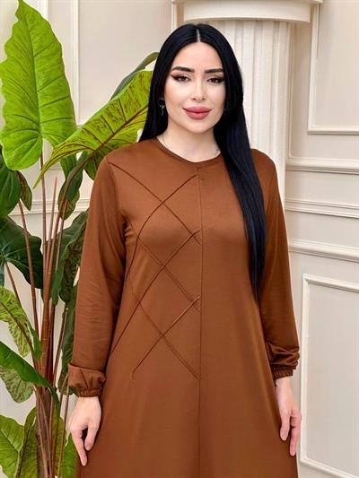 Yan Çimalı Anne Elbise 0689 y-24 Taba