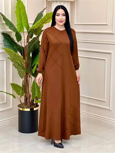 Yan Çimalı Anne Elbise 0689 y-24 Taba