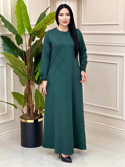 Yan Çimalı Anne Elbise 0689 y-24 Zümrüt Yeşil