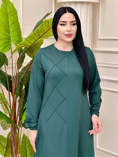 Yan Çimalı Anne Elbise 0689 y-24 Zümrüt Yeşil