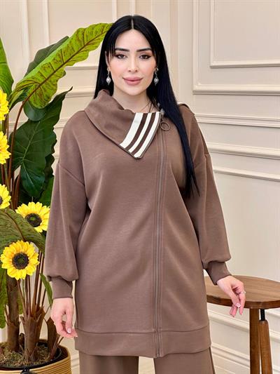 Yan Fermuar Spor Takım 14292 t025 Kahverengi