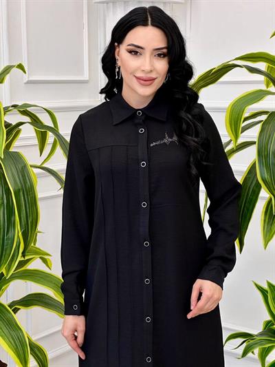 Yan üç Çima Keten Tunik 895 T-24 Siyah