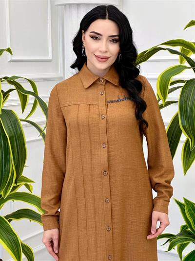 Yan üç Çima Keten Tunik 895 T-24 Taba