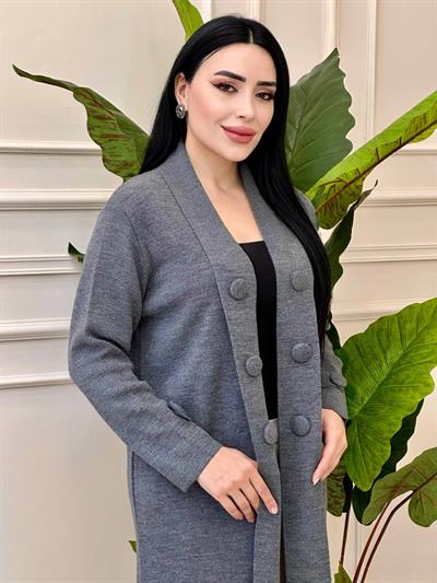 Yan Üç Düğme Uzun Hırka 4446 t-24 Gri