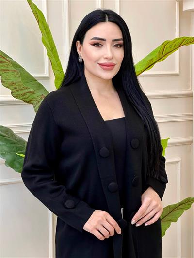 Yan Üç Düğme Uzun Hırka 4446 t-24 Siyah
