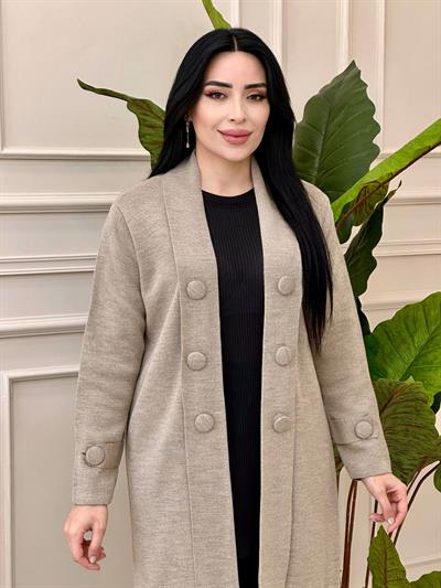 Yan Üç Düğme Uzun Hırka 4446 t-24 Taş